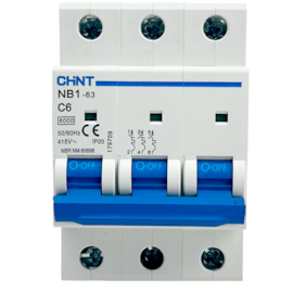 Mini Disjuntor Tripolar Chint 6A NB1-63 3P C6 6kA DB Mini Disjuntor Tripolar Chint 6A NB1-63 3P C6 6kA DB