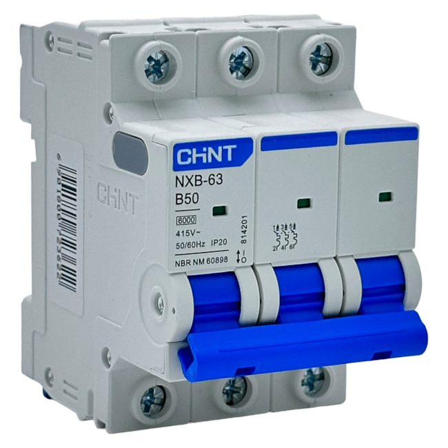 Mini Disjuntor Tripolar Chint NXB-63 3P Curva B 50A 6kA