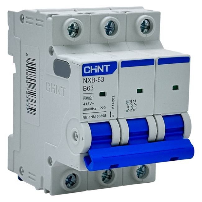 Mini Disjuntor Tripolar Chint NXB-63 3P Curva B 63A 6kA