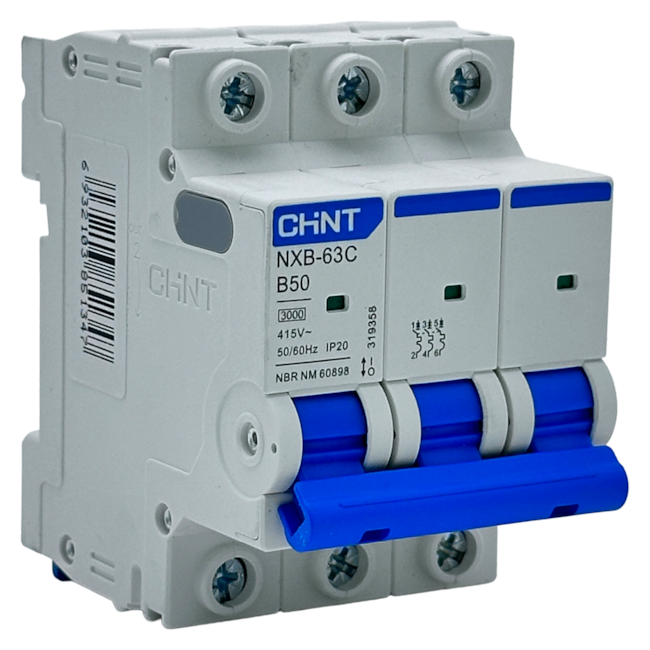 Mini Disjuntor Tripolar Chint NXB-63C 3P B50 50A 3kA