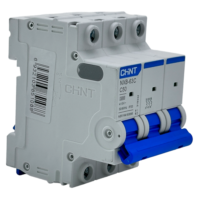 Mini Disjuntor Tripolar Chint NXB-63C 3P Curva C 50A 3kA