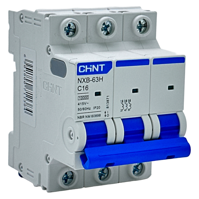 Mini Disjuntor Tripolar Chint NXB-63H 3P Curva C 16A 10kA